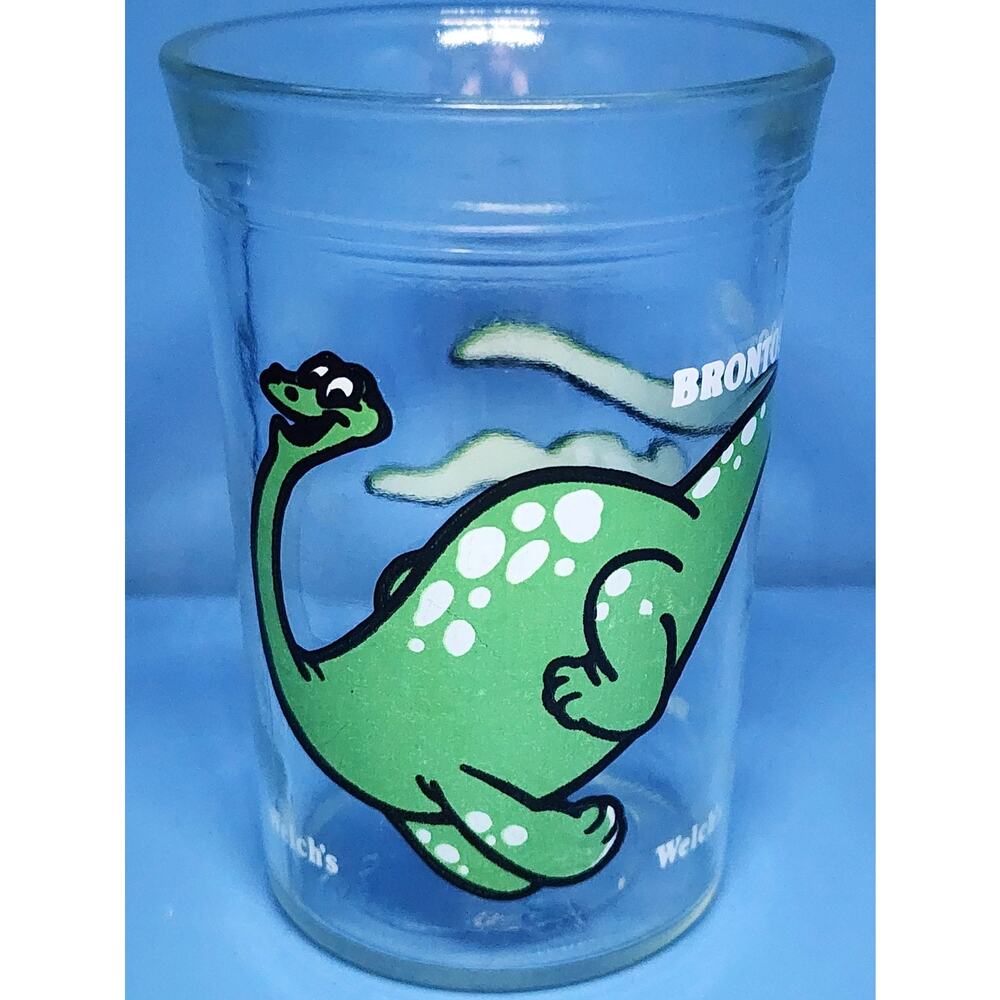 Vintage Welch's Brontosaurus Juice Glass Cartoon Dinosaur Collectible Mug Cup